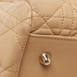 Pre Owned Dior Beige Cannage Leather Large Soft Lady Dior Tote