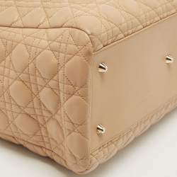 Pre Owned Dior Beige Cannage Leather Large Soft Lady Dior Tote