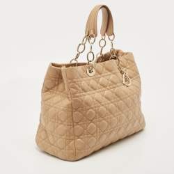 Pre Owned Dior Beige Cannage Leather Large Soft Lady Dior Tote