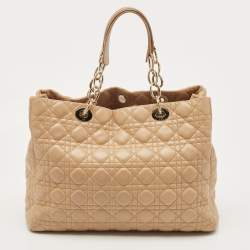 Pre Owned Dior Beige Cannage Leather Large Soft Lady Dior Tote
