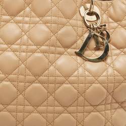 Pre Owned Dior Beige Cannage Leather Large Soft Lady Dior Tote