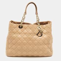 Pre Owned Dior Beige Cannage Leather Large Soft Lady Dior Tote