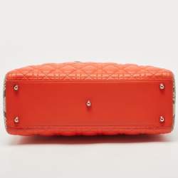 Pre Owned Dior Orange/Grey Cannage Leather and Python Large Lady Dior Tote