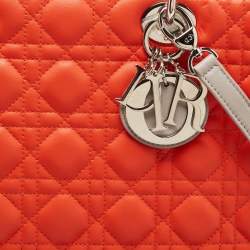 Pre Owned Dior Orange/Grey Cannage Leather and Python Large Lady Dior Tote