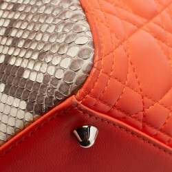 Pre Owned Dior Orange/Grey Cannage Leather and Python Large Lady Dior Tote