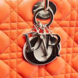 Pre Owned Dior Orange/Grey Cannage Leather and Python Large Lady Dior Tote