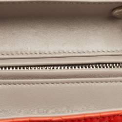 Pre Owned Dior Orange/Grey Cannage Leather and Python Large Lady Dior Tote