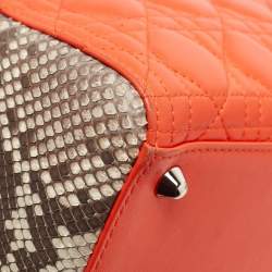 Pre Owned Dior Orange/Grey Cannage Leather and Python Large Lady Dior Tote
