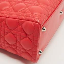 Pre Owned Dior Red Cannage Leather Large Lady Dior Tote