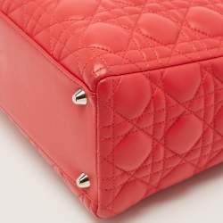 Pre Owned Dior Red Cannage Leather Large Lady Dior Tote