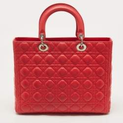 Pre Owned Dior Red Cannage Leather Large Lady Dior Tote