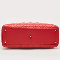 Pre Owned Dior Red Cannage Leather Large Lady Dior Tote