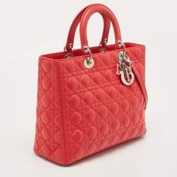 Pre Owned Dior Red Cannage Leather Large Lady Dior Tote