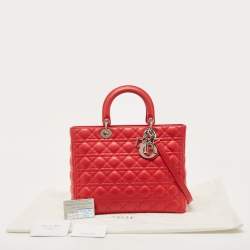 Pre Owned Dior Red Cannage Leather Large Lady Dior Tote