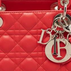 Pre Owned Dior Red Cannage Leather Large Lady Dior Tote