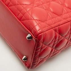 Pre Owned Dior Red Cannage Leather Large Lady Dior Tote
