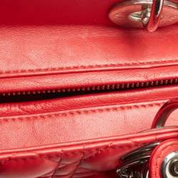 Pre Owned Dior Red Cannage Leather Large Lady Dior Tote