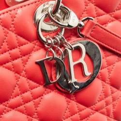 Pre Owned Dior Red Cannage Leather Large Lady Dior Tote