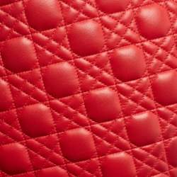 Pre Owned Dior Red Cannage Leather Large Lady Dior Tote
