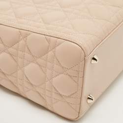 Pre Owned Dior Beige Cannage Leather Large Lady Dior Tote