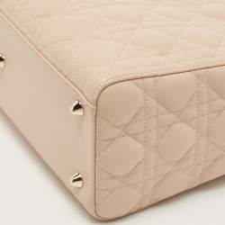 Pre Owned Dior Beige Cannage Leather Large Lady Dior Tote
