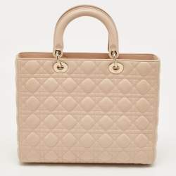 Pre Owned Dior Beige Cannage Leather Large Lady Dior Tote