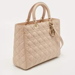Pre Owned Dior Beige Cannage Leather Large Lady Dior Tote