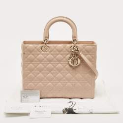Pre Owned Dior Beige Cannage Leather Large Lady Dior Tote