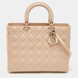 Pre Owned Dior Beige Cannage Leather Large Lady Dior Tote