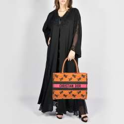 Pre Owned Dior Orange/Green Embroidered Canvas Medium Dino Book Tote