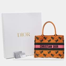Pre Owned Dior Orange/Green Embroidered Canvas Medium Dino Book Tote