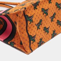 Pre Owned Dior Orange/Green Embroidered Canvas Medium Dino Book Tote