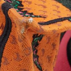 Pre Owned Dior Orange/Green Embroidered Canvas Medium Dino Book Tote
