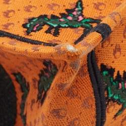 Pre Owned Dior Orange/Green Embroidered Canvas Medium Dino Book Tote