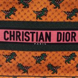 Pre Owned Dior Orange/Green Embroidered Canvas Medium Dino Book Tote