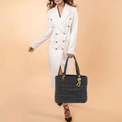 Pre Owned Dior Black Cannage Leather Soft Lady Dior Tote