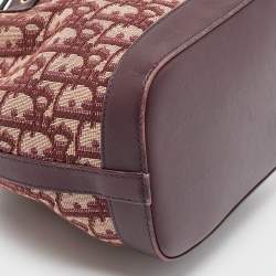 Pre Owned Dior Burgundy Oblique Canvas and Leather Drawstring Chain Bucket Bag