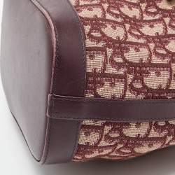 Pre Owned Dior Burgundy Oblique Canvas and Leather Drawstring Chain Bucket Bag