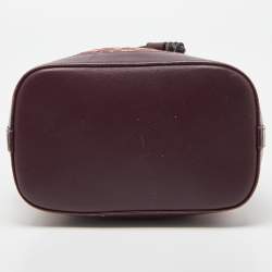 Pre Owned Dior Burgundy Oblique Canvas and Leather Drawstring Chain Bucket Bag