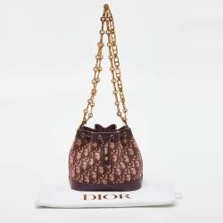 Pre Owned Dior Burgundy Oblique Canvas and Leather Drawstring Chain Bucket Bag