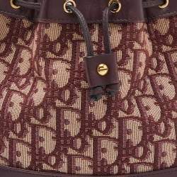 Pre Owned Dior Burgundy Oblique Canvas and Leather Drawstring Chain Bucket Bag