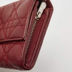 Dior Burgundy Cannage Quilted Leather Lady Dior Continental Wallet