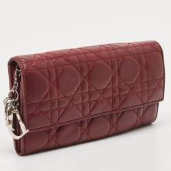 Dior Burgundy Cannage Quilted Leather Lady Dior Continental Wallet
