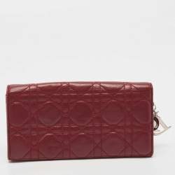 Dior Burgundy Cannage Quilted Leather Lady Dior Continental Wallet