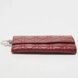Dior Burgundy Cannage Quilted Leather Lady Dior Continental Wallet