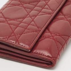 Dior Burgundy Cannage Quilted Leather Lady Dior Continental Wallet