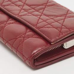 Dior Burgundy Cannage Quilted Leather Lady Dior Continental Wallet