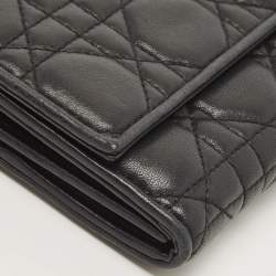 Pre Owned Dior Black Quilted Cannage Leather Lady Dior Wallet on Chain