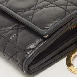 Pre Owned Dior Black Quilted Cannage Leather Lady Dior Wallet on Chain