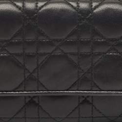 Pre Owned Dior Black Quilted Cannage Leather Lady Dior Wallet on Chain